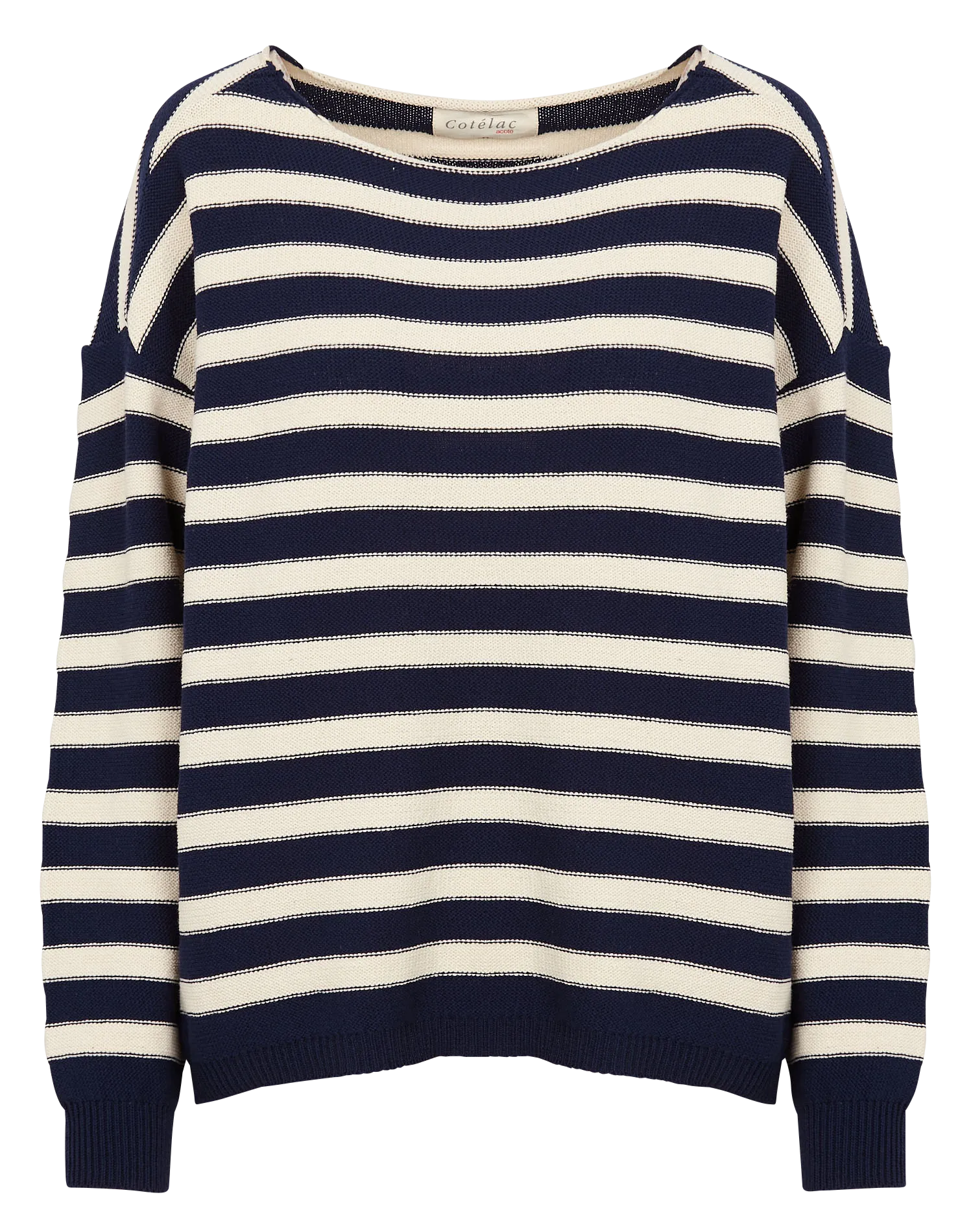 ACOTE Jersey de mezcla de algodón a rayas con cuello barco en azul