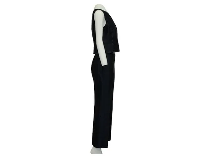 Alberta Ferretti Conjunto de pantalón azul marino con costuras color crema 