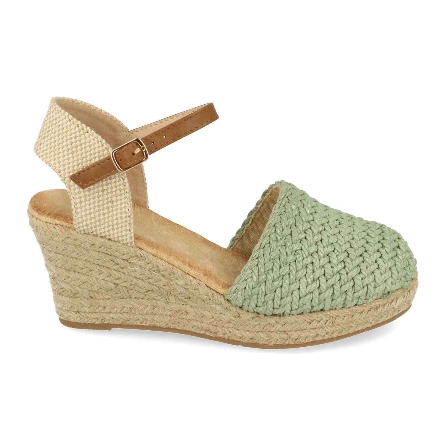 Alpargatas de cuña en yute con textura mujer color verde