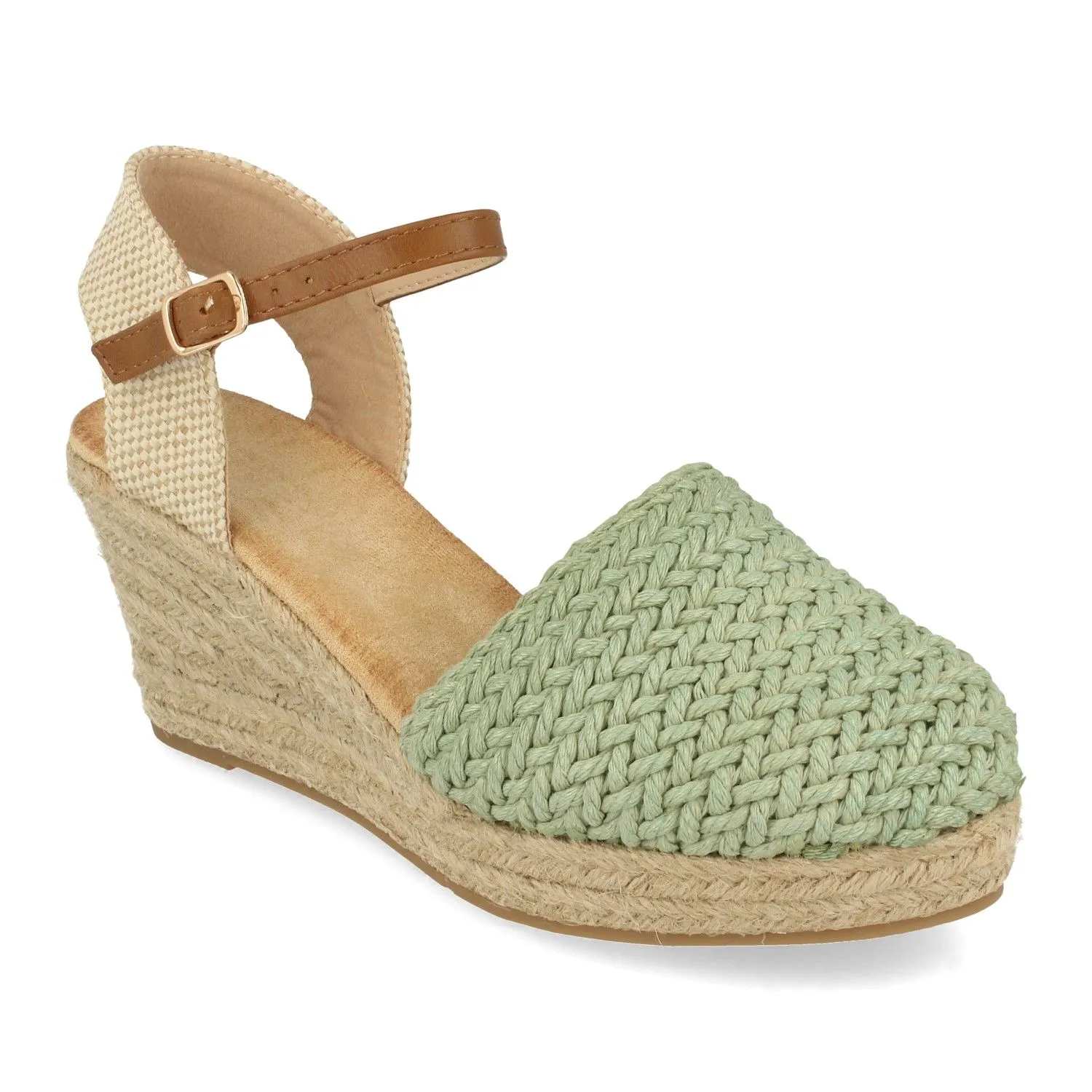 Alpargatas de cuña en yute con textura mujer color verde