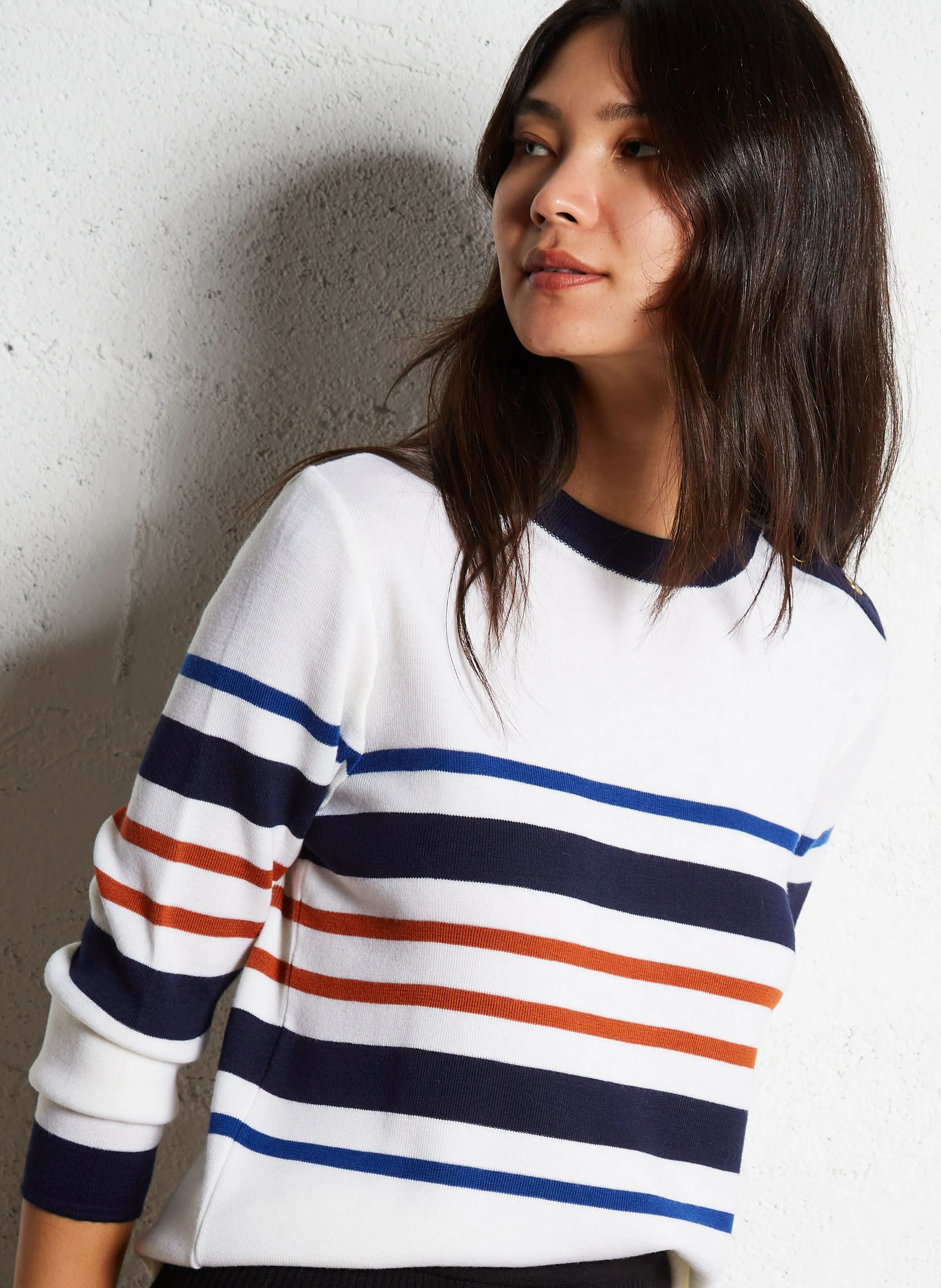 ARMOR LUX Jersey recto de lana con cuello redondo en multicolor