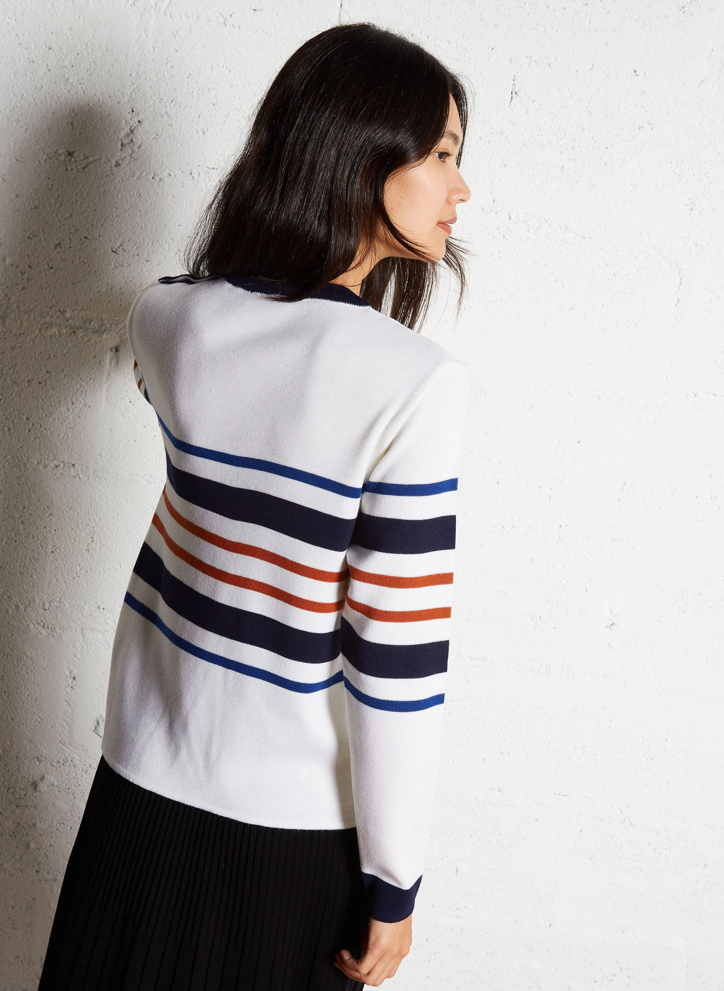 ARMOR LUX Jersey recto de lana con cuello redondo en multicolor