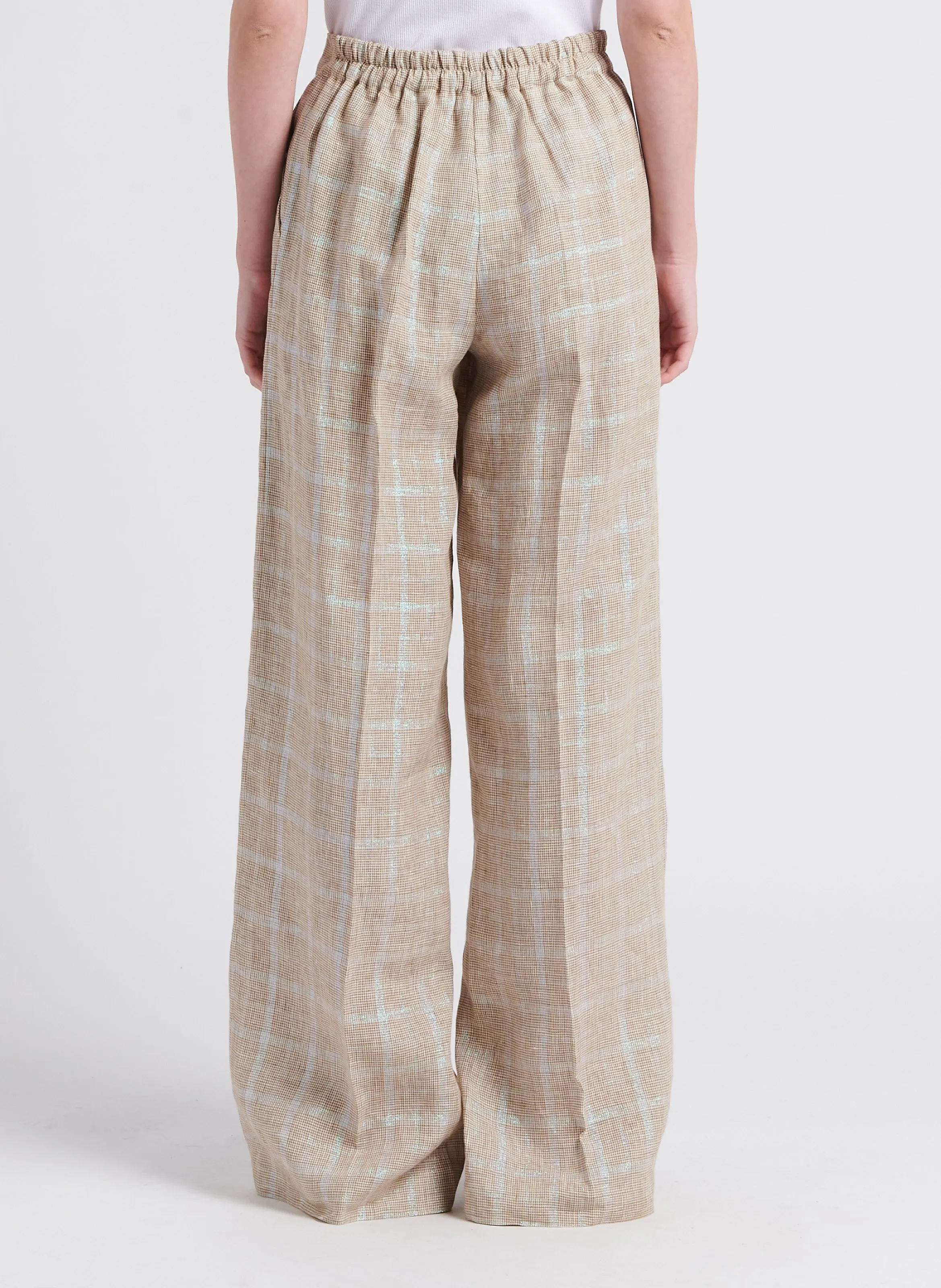 ATTIC AND BARN PUEBLO  PANTALóN ANCHO DE CUADROS DE TALLE ALTO EN BEIGE