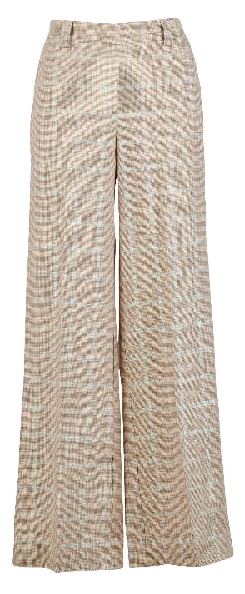 ATTIC AND BARN PUEBLO  PANTALóN ANCHO DE CUADROS DE TALLE ALTO EN BEIGE