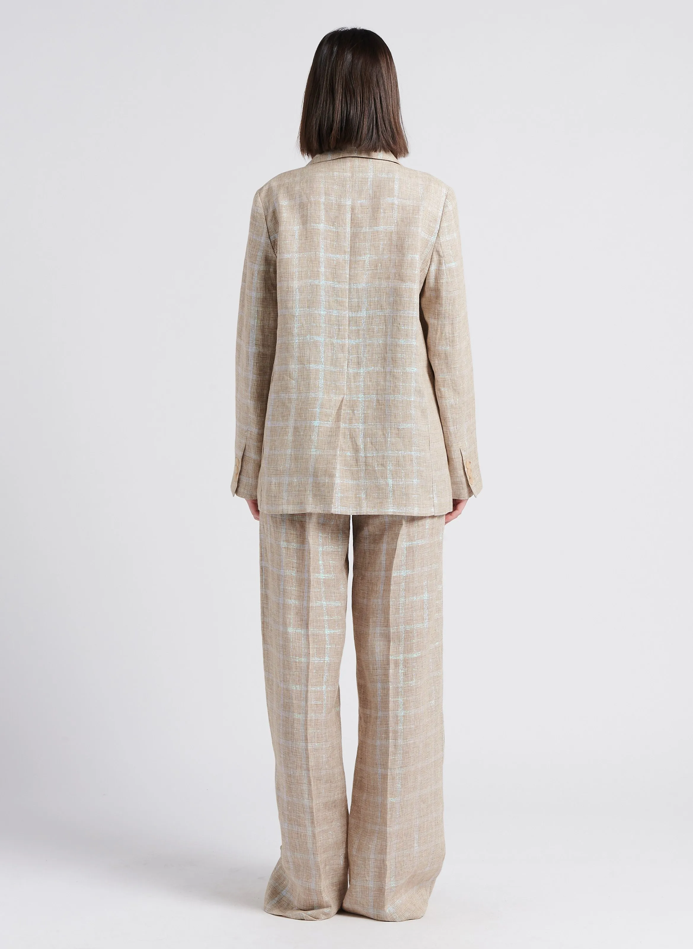 ATTIC AND BARN PUEBLO  PANTALóN ANCHO DE CUADROS DE TALLE ALTO EN BEIGE