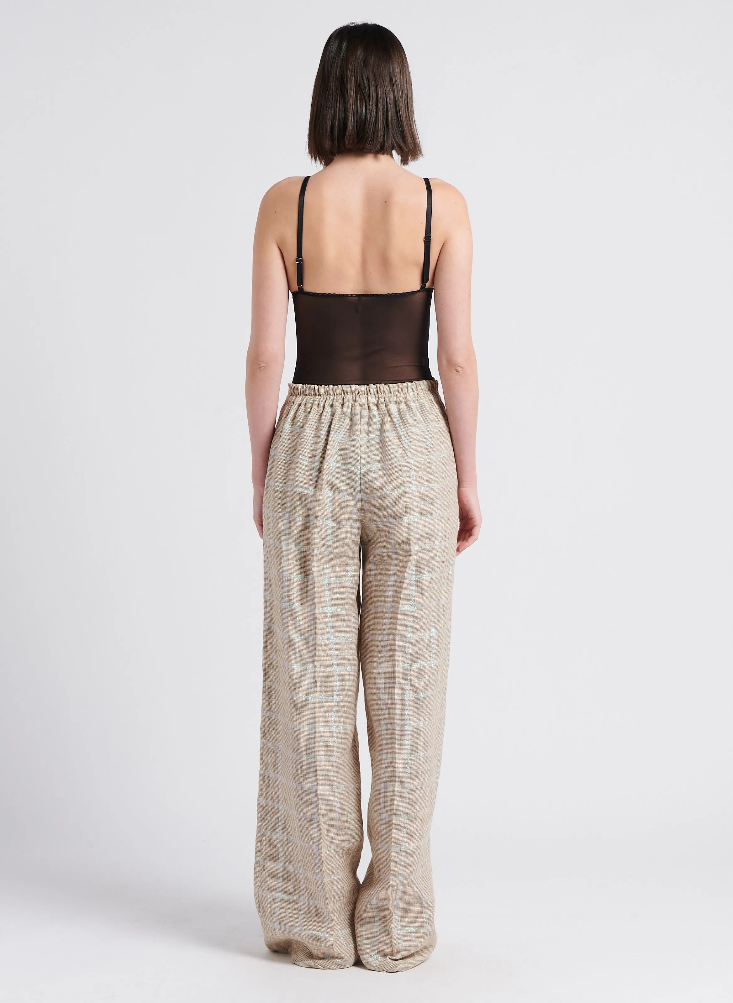 ATTIC AND BARN PUEBLO  PANTALóN ANCHO DE CUADROS DE TALLE ALTO EN BEIGE