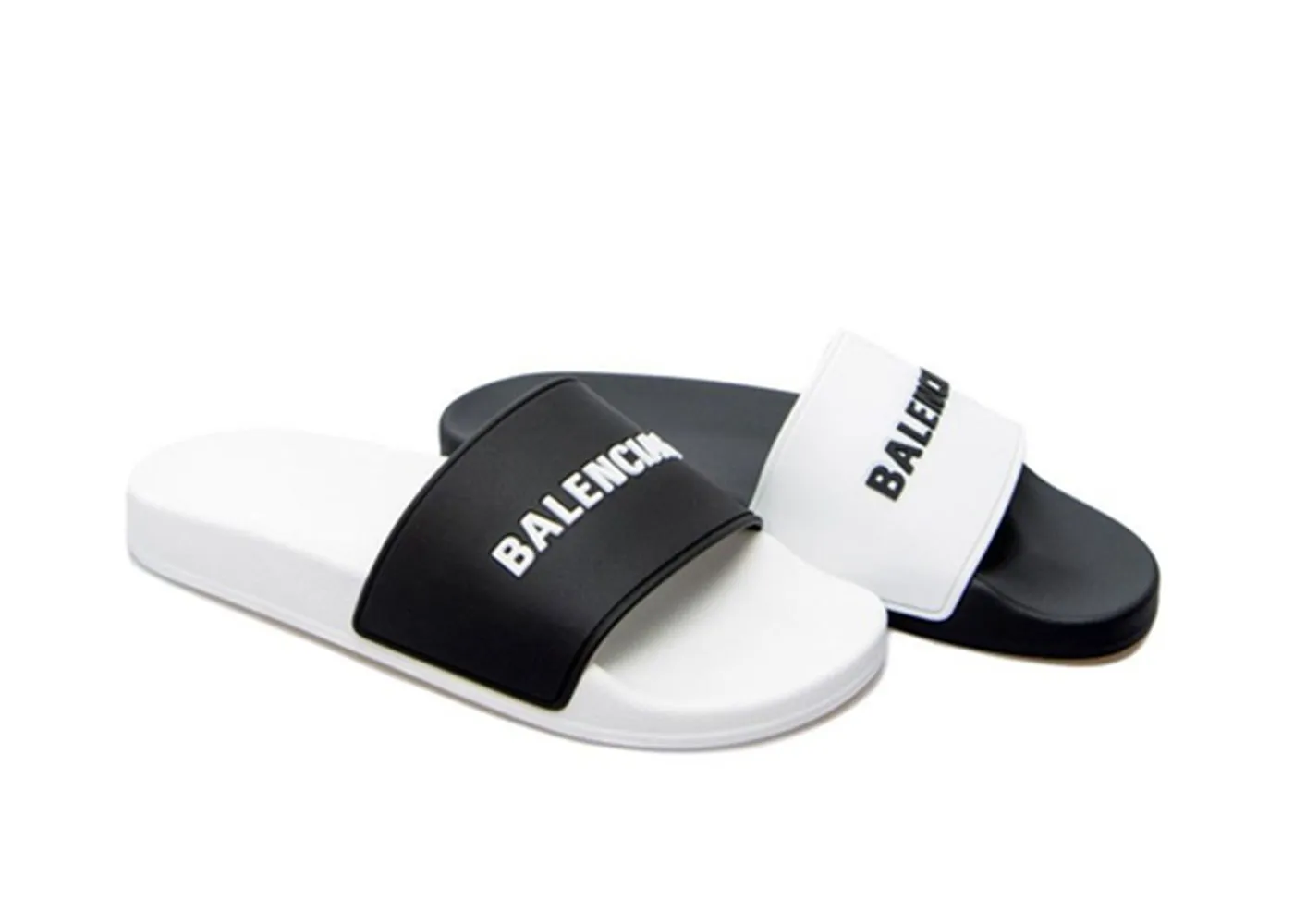 Balenciaga Pool Slides Logo White Black Alternate