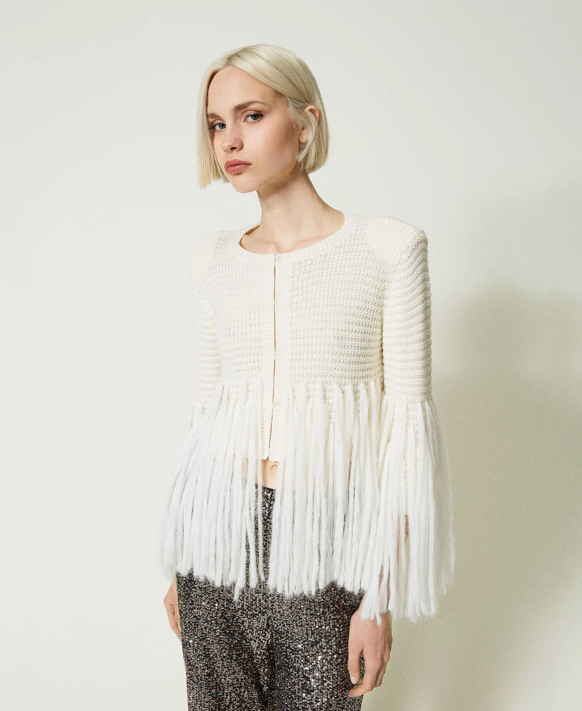 Blouson en laine mélangée avec franges