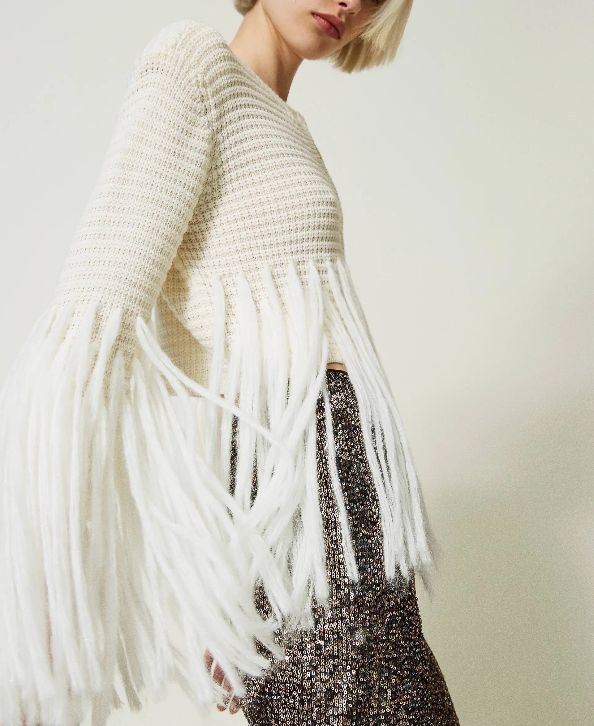 Blouson en laine mélangée avec franges