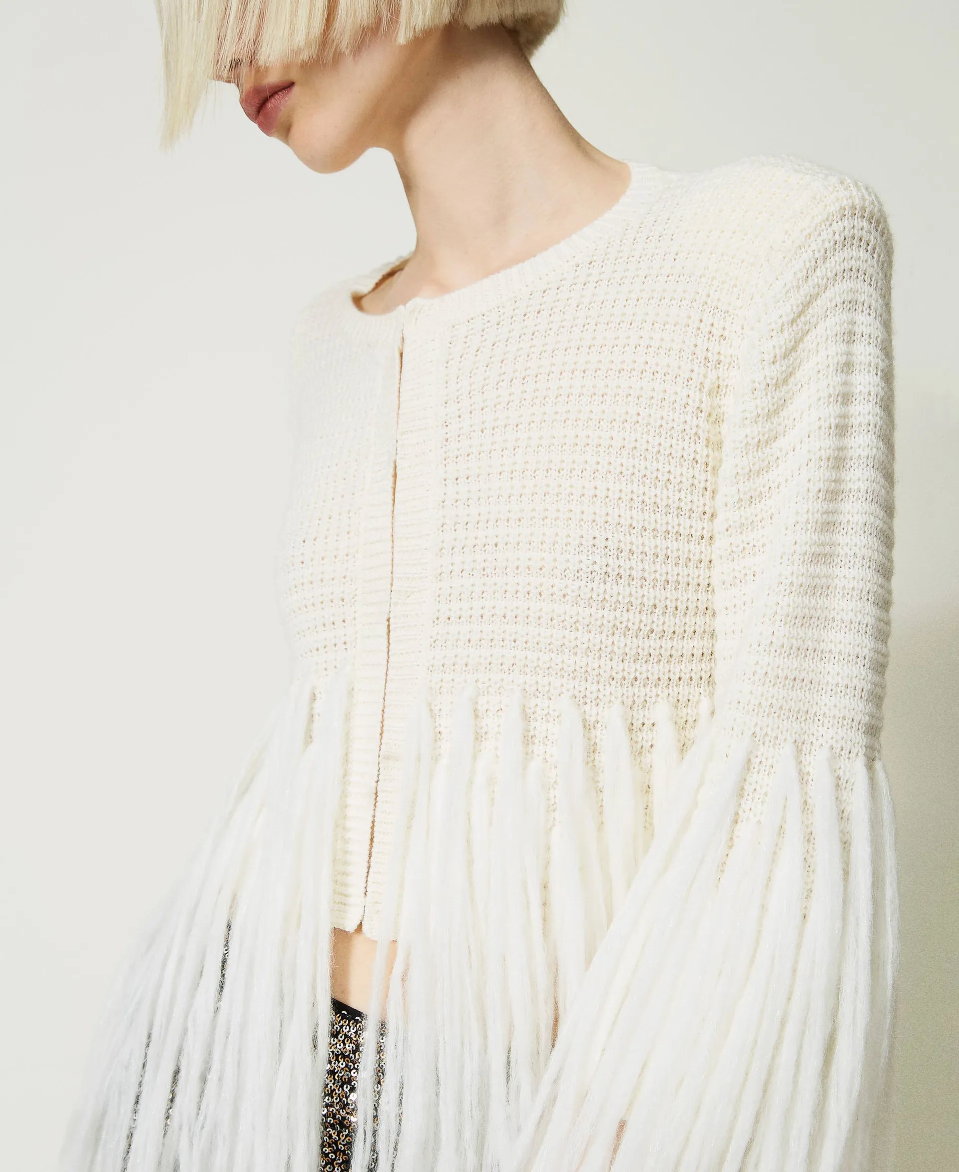 Blouson en laine mélangée avec franges