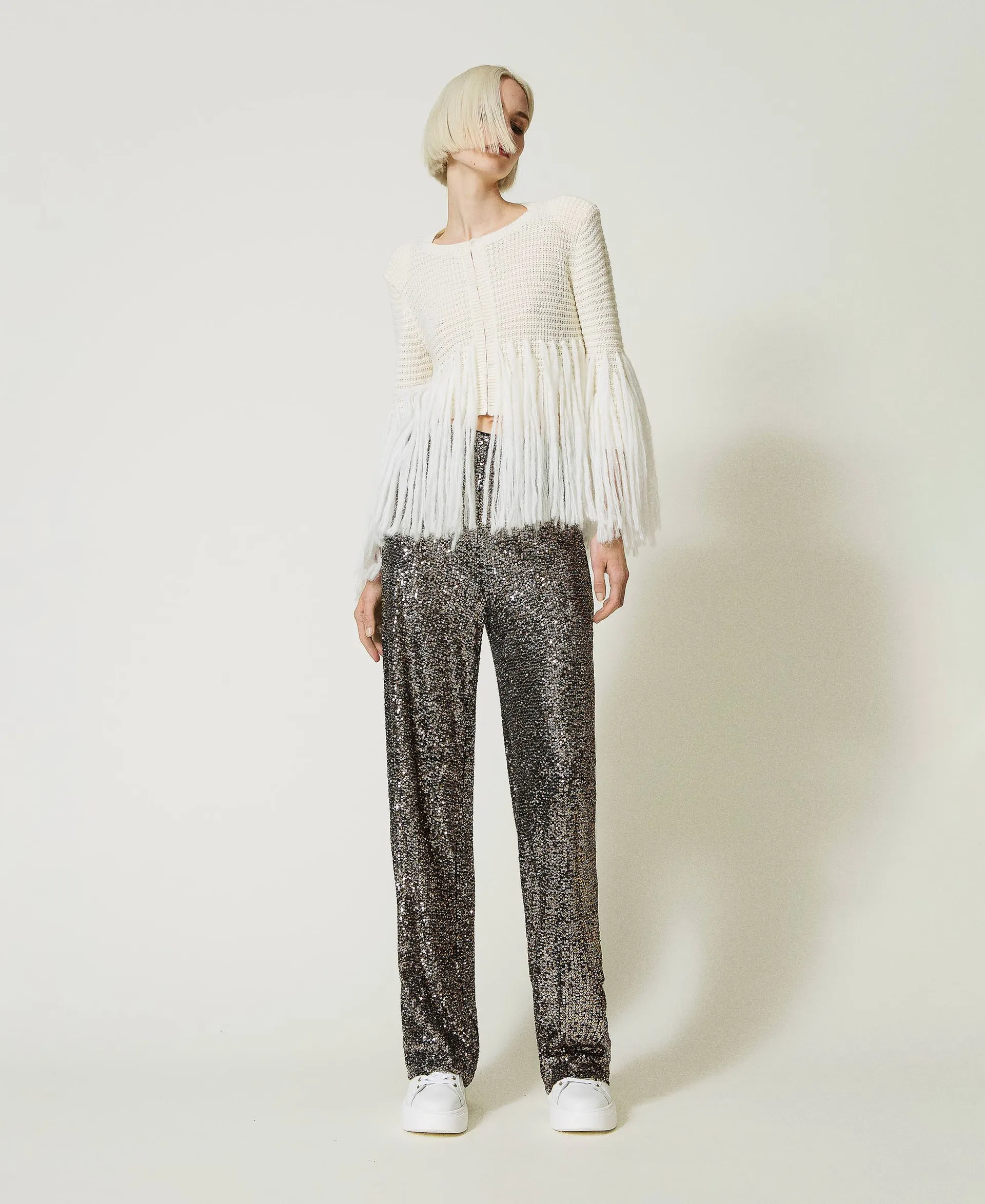 Blouson en laine mélangée avec franges