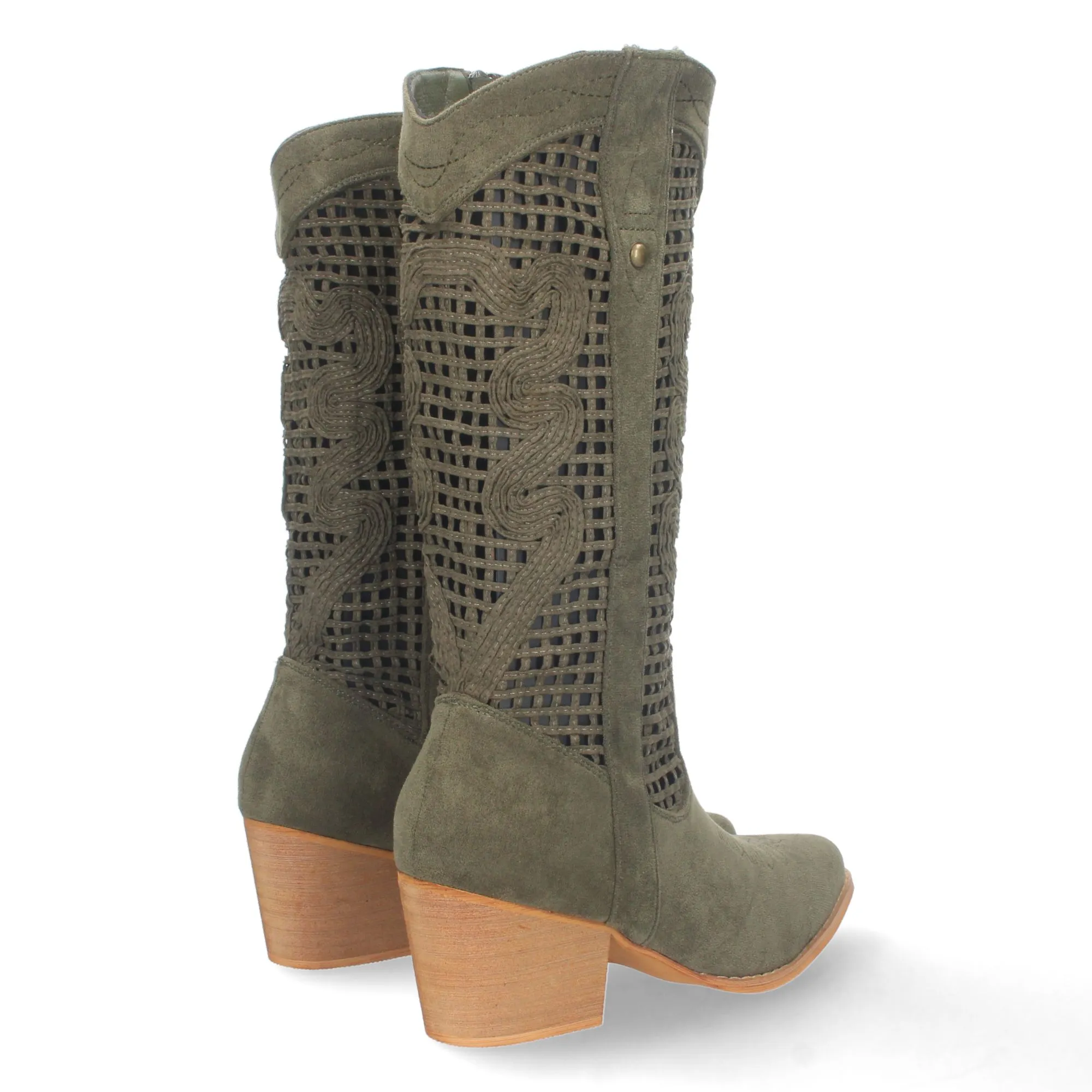 Botas altas tacon campero calados en caña verde
