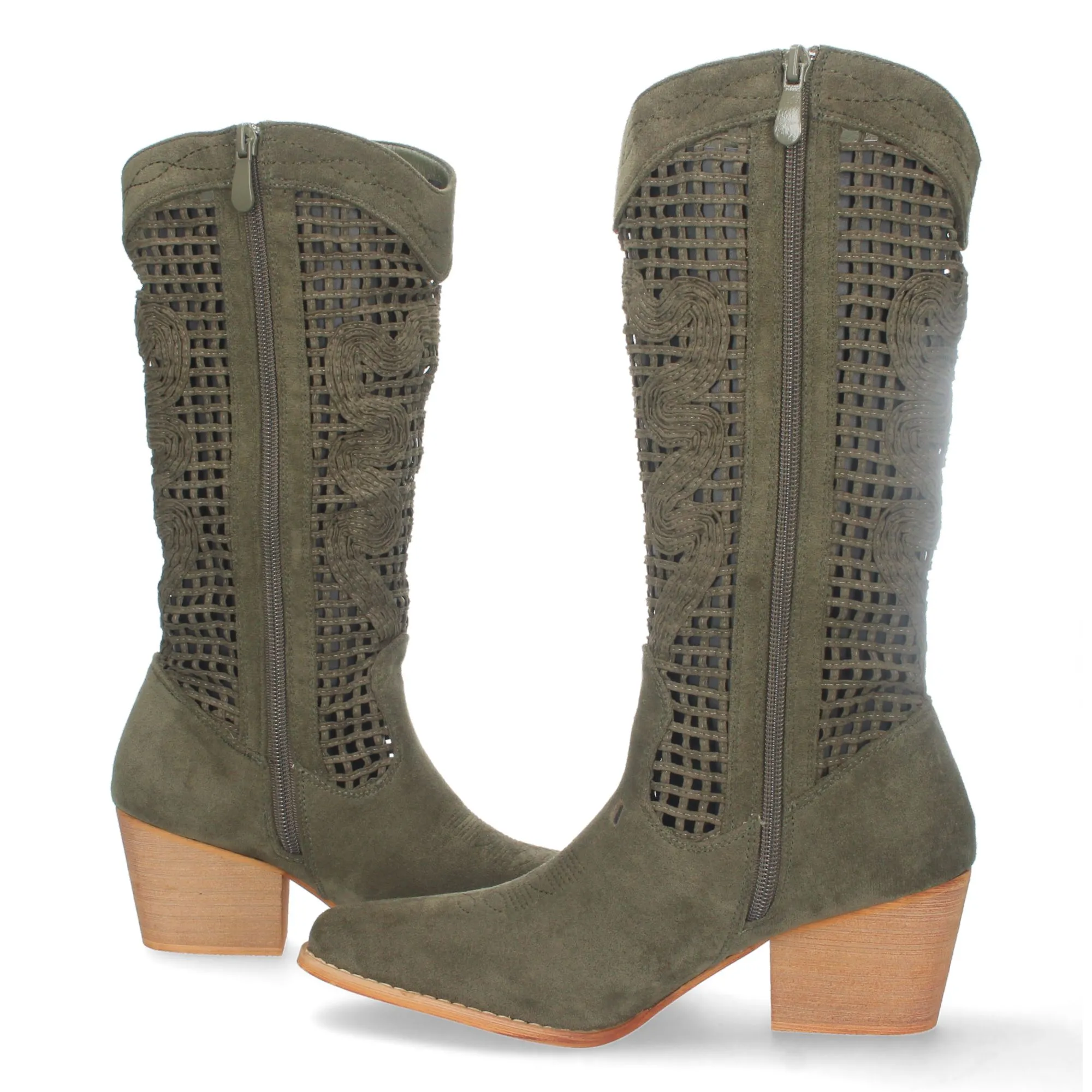 Botas altas tacon campero calados en caña verde