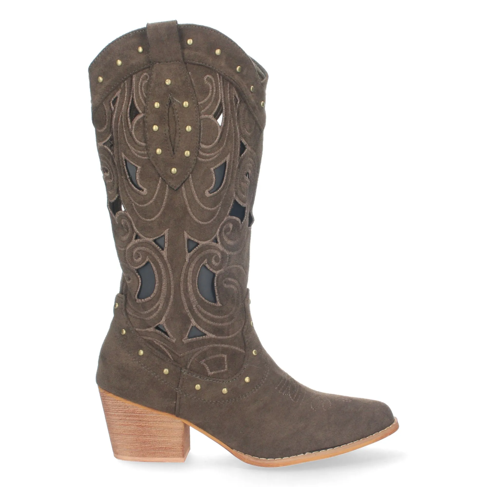 Botas altas tacon campero y calados mujer color verde