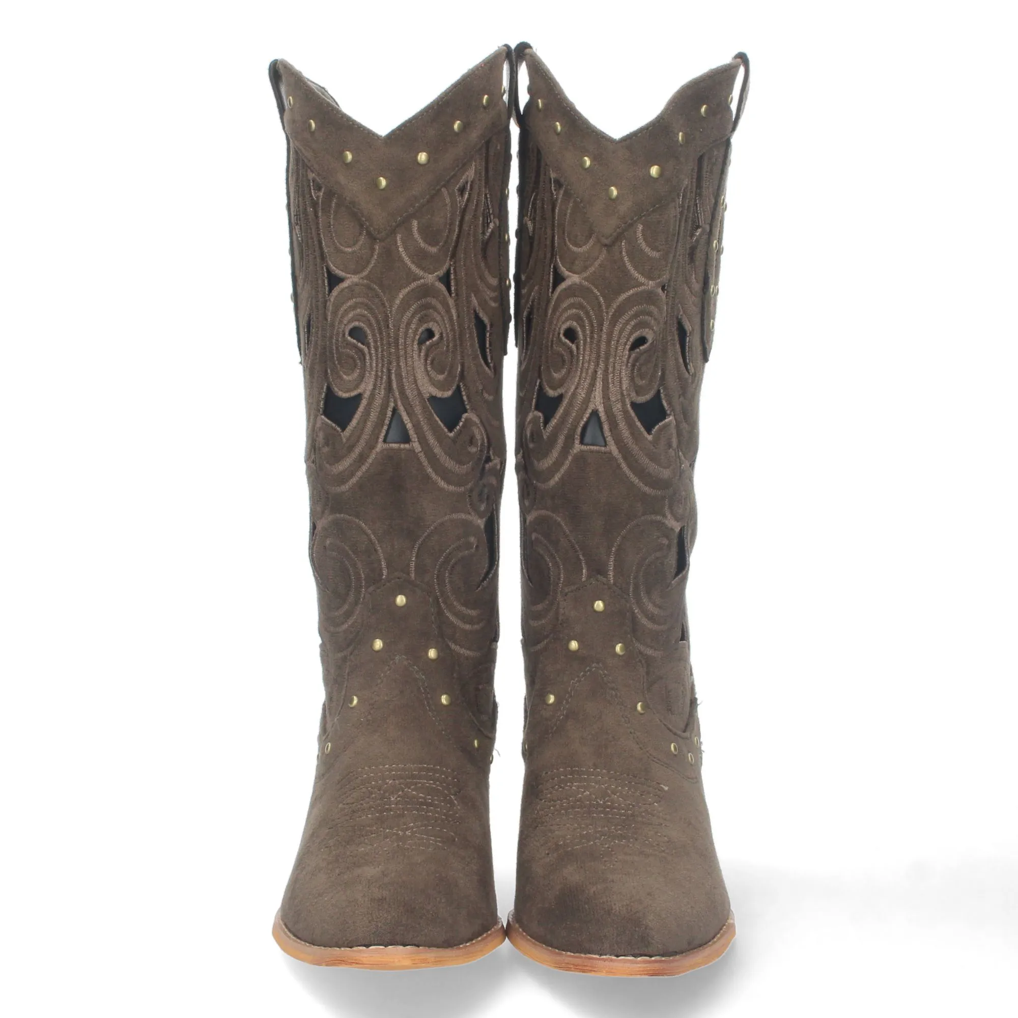 Botas altas tacon campero y calados mujer color verde