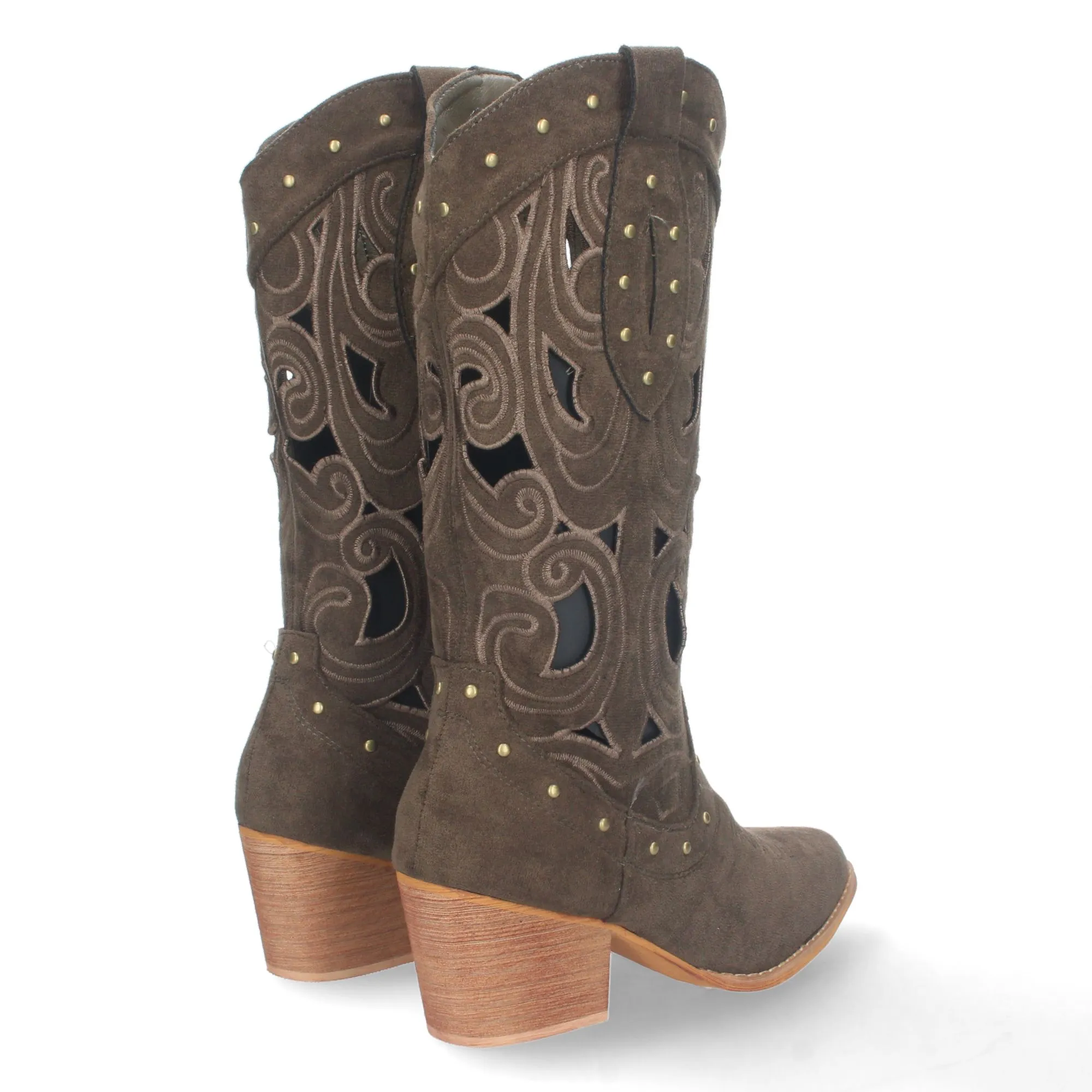 Botas altas tacon campero y calados mujer color verde