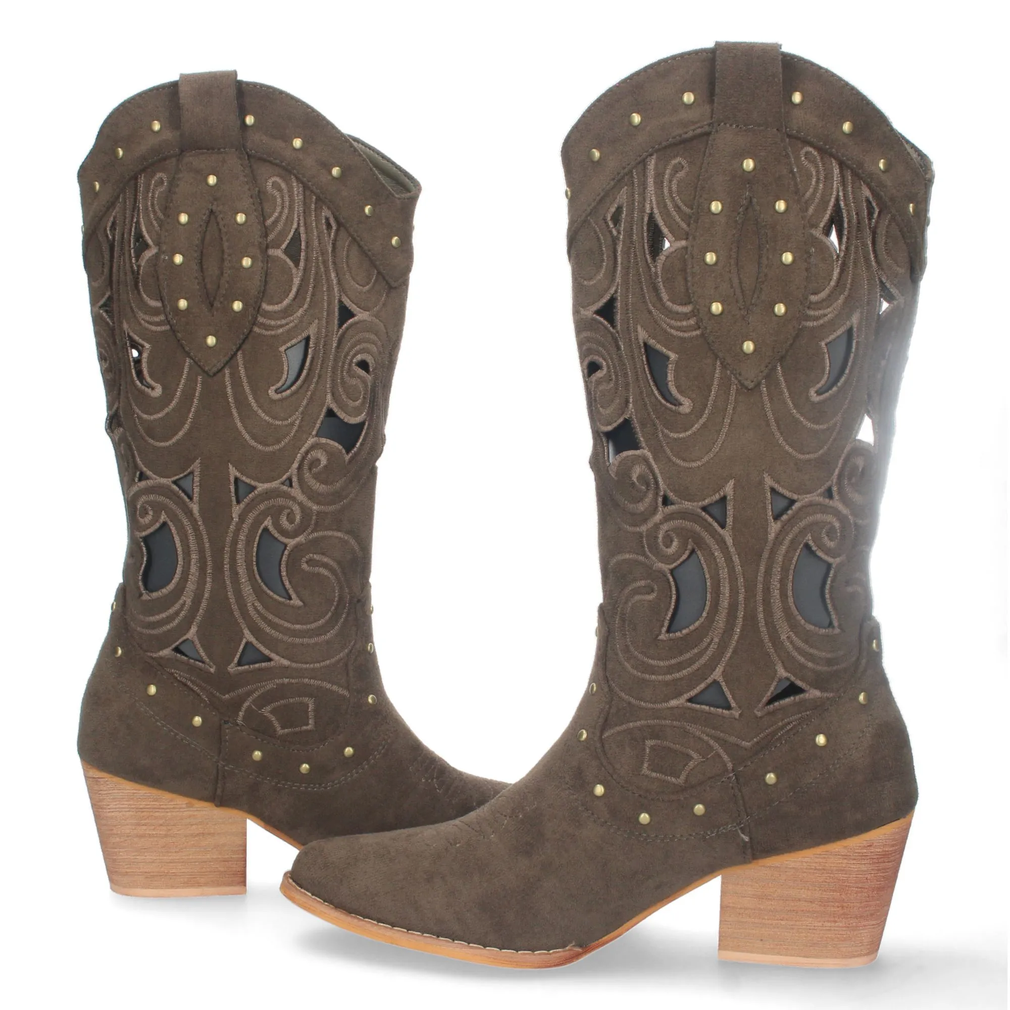 Botas altas tacon campero y calados mujer color verde