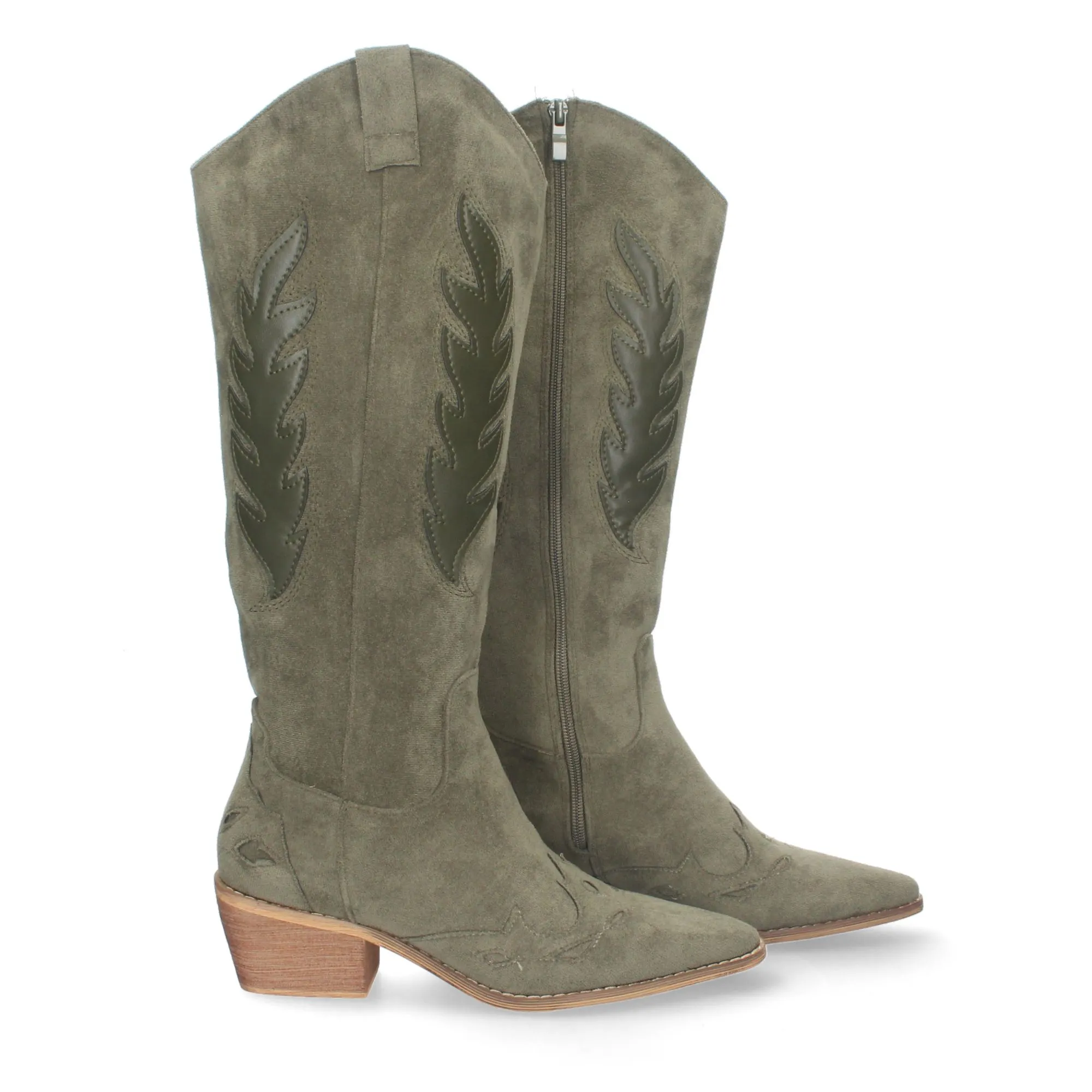 Botas camperas altas tacón bajo para mujer color verde