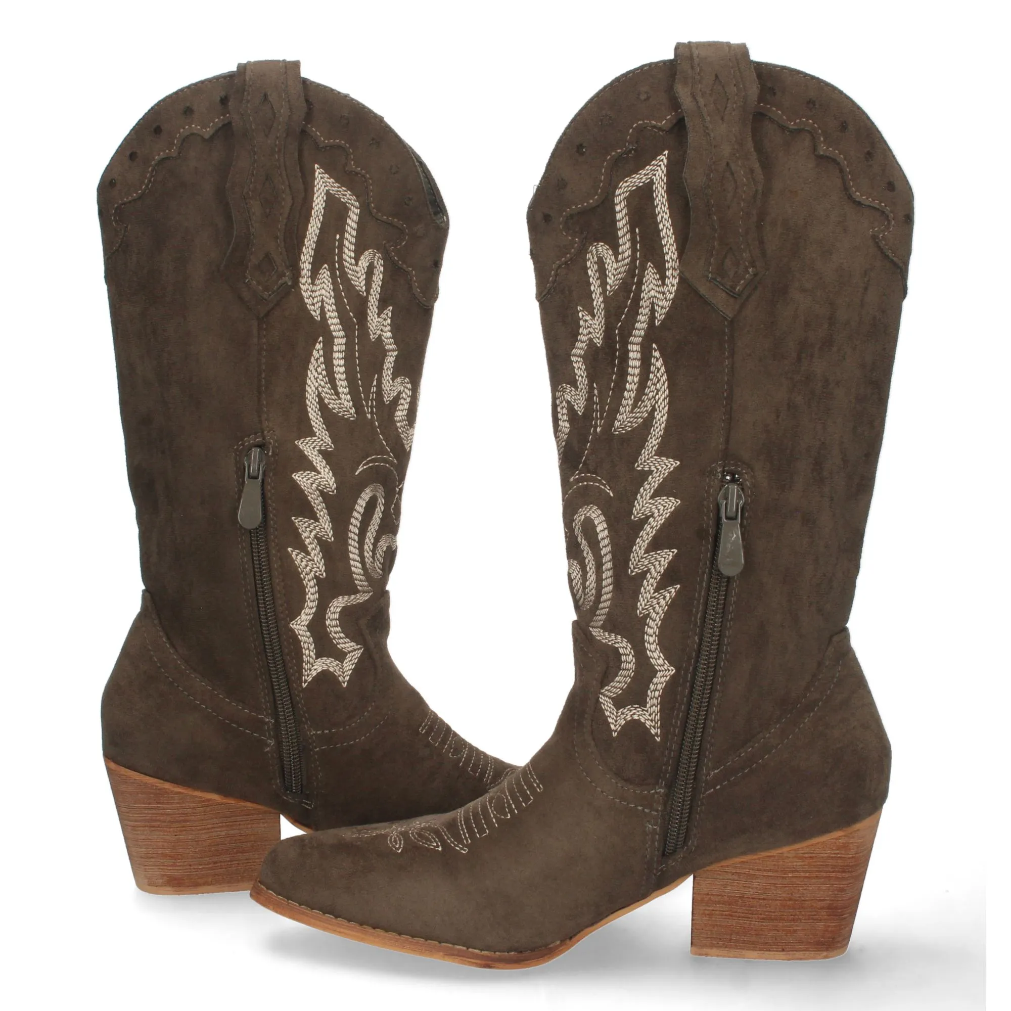 Botas cowboy camperas bordado en caña mujer color verde