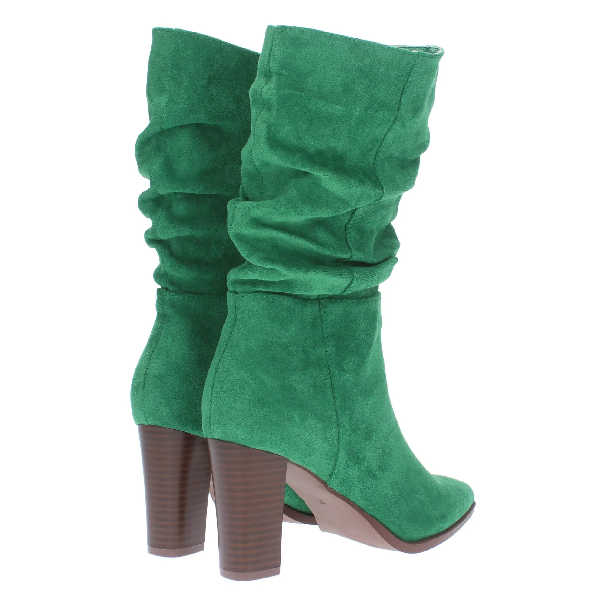 Botas de tacón cómodo de caña arrugada en color verde mujer