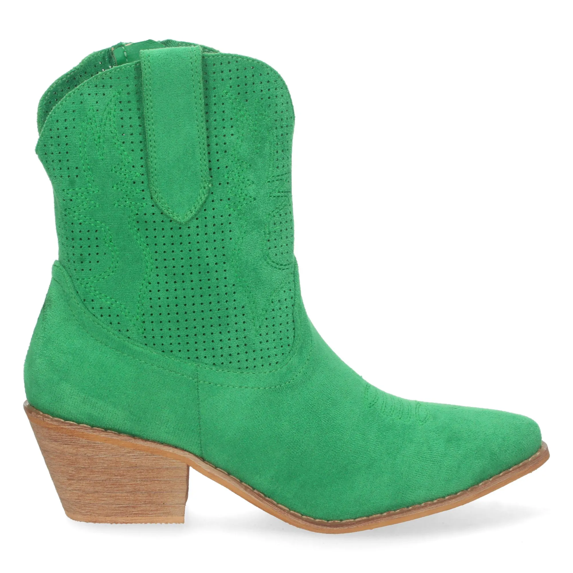Botines cowboy camperos de tacón bajo para mujer verde