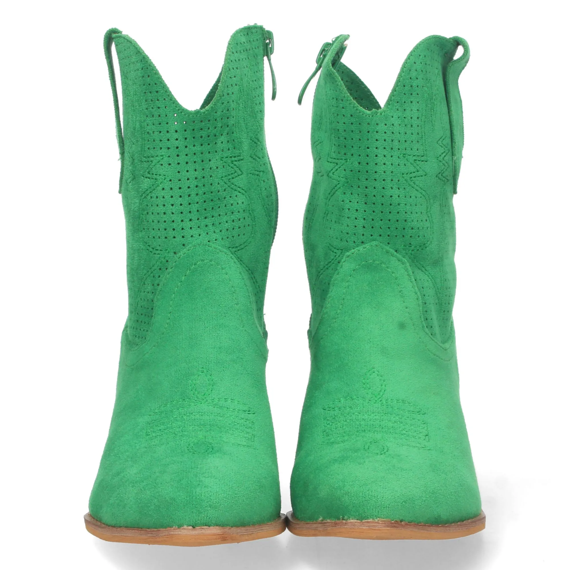 Botines cowboy camperos de tacón bajo para mujer verde