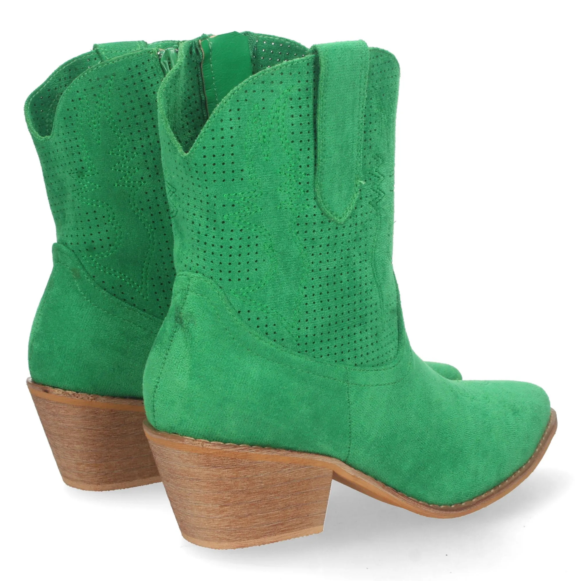 Botines cowboy camperos de tacón bajo para mujer verde
