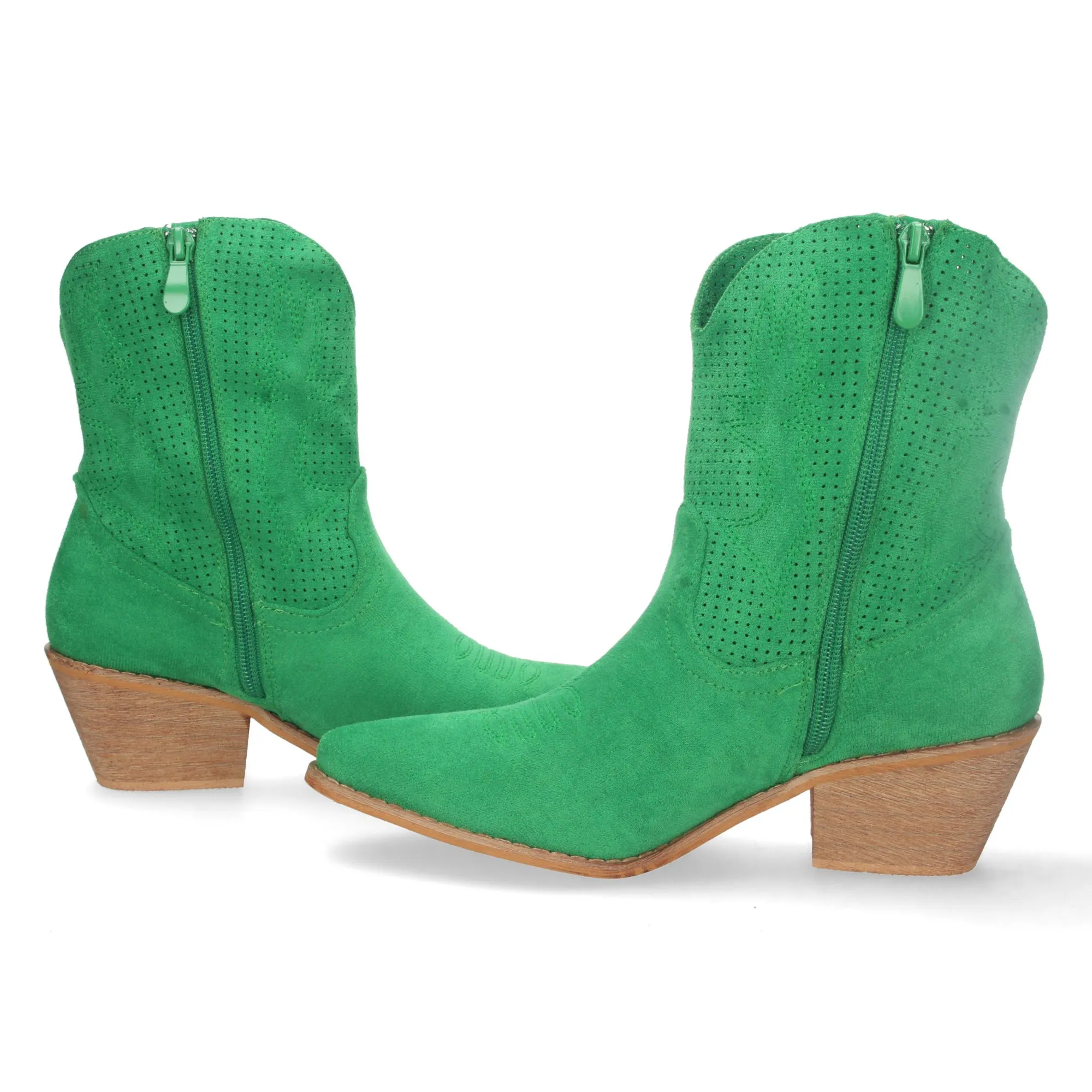 Botines cowboy camperos de tacón bajo para mujer verde