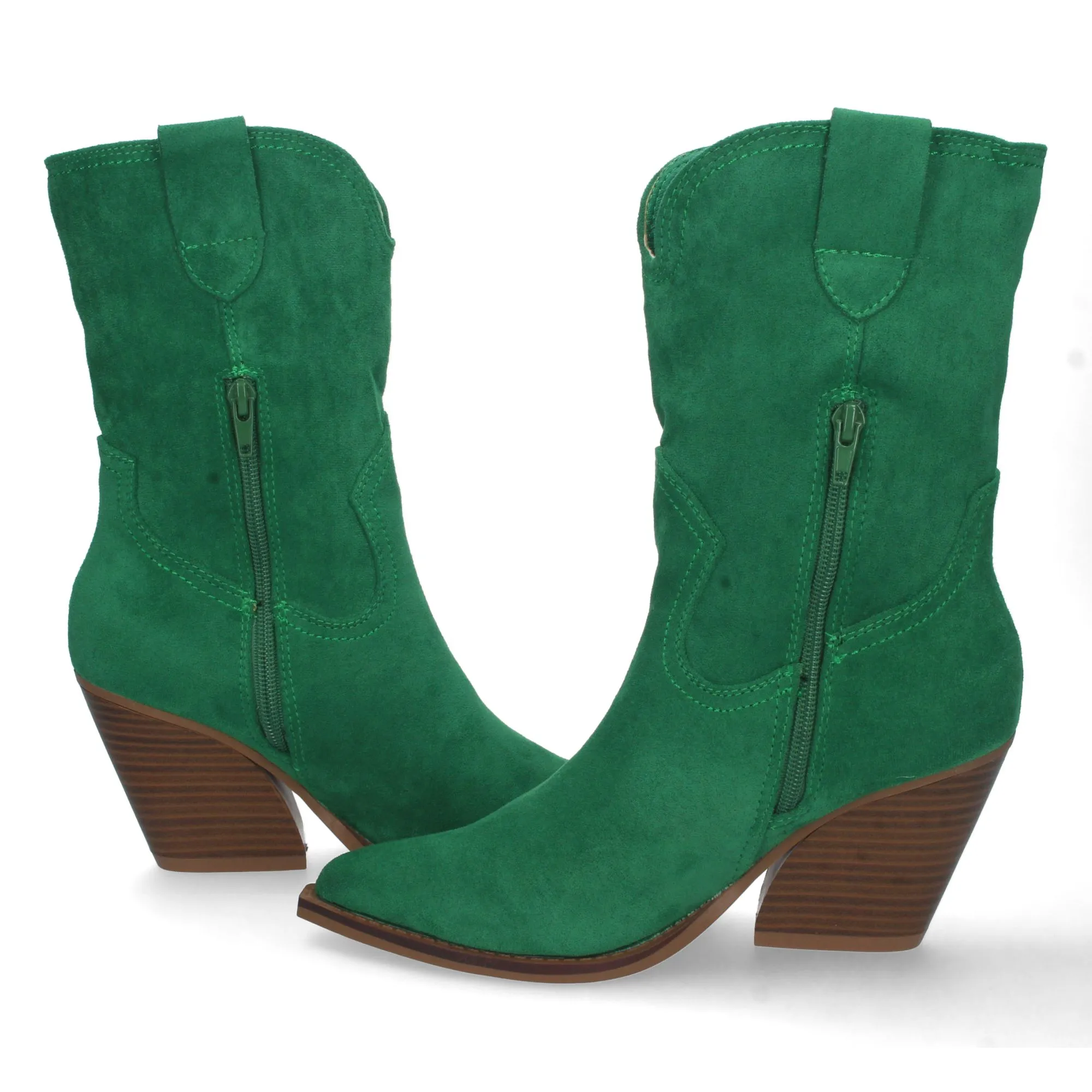 Botines cowboy de tacon campero para mujer color verde