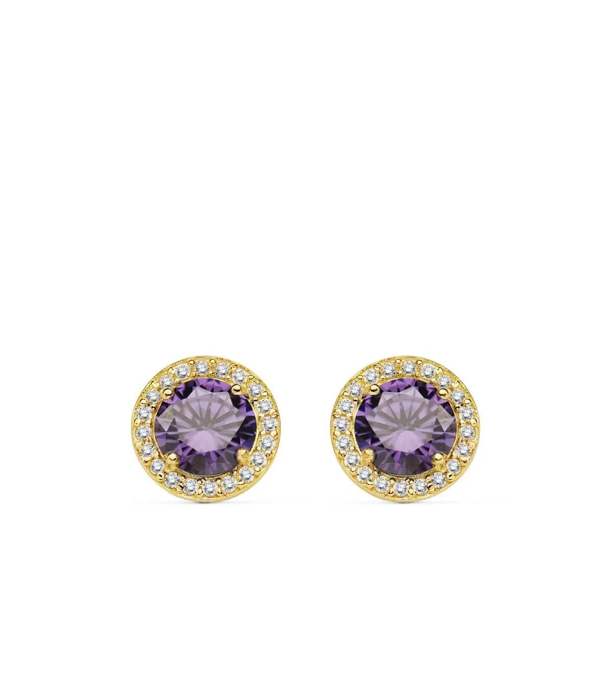 Boucles d'oreilles or jaune Candida améthyste 18 Carats