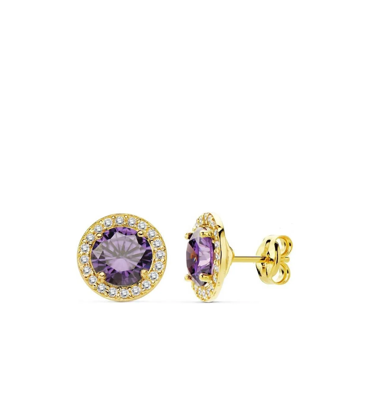 Boucles d'oreilles or jaune Candida améthyste 18 Carats