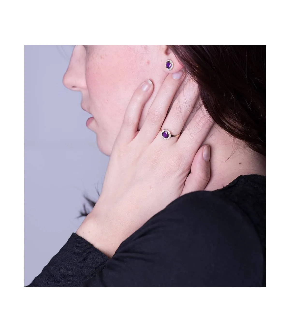 Boucles d'oreilles or jaune Candida améthyste 18 Carats