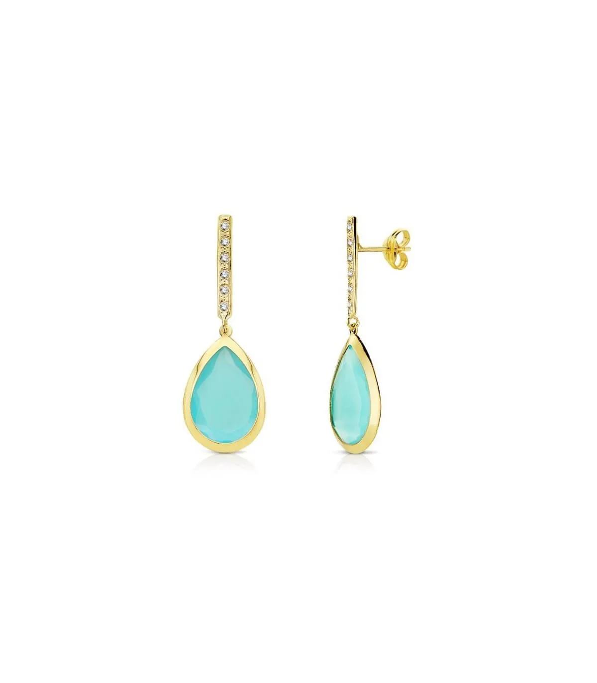 BOUCLES D'OREILLES PENDANTES OR CATRINA PIERRE AIGUEMARINE 18 CARATS