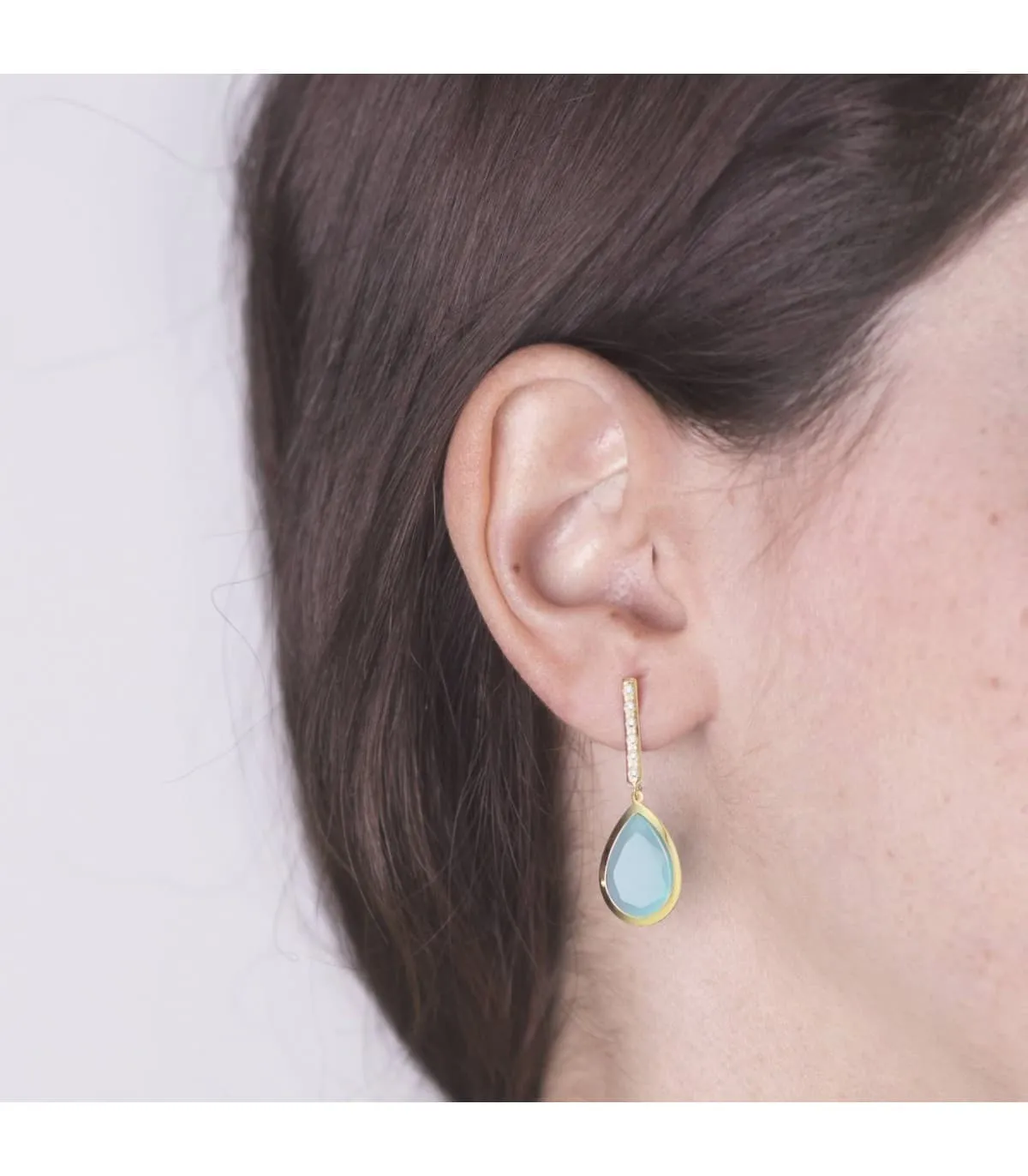 BOUCLES D'OREILLES PENDANTES OR CATRINA PIERRE AIGUEMARINE 18 CARATS