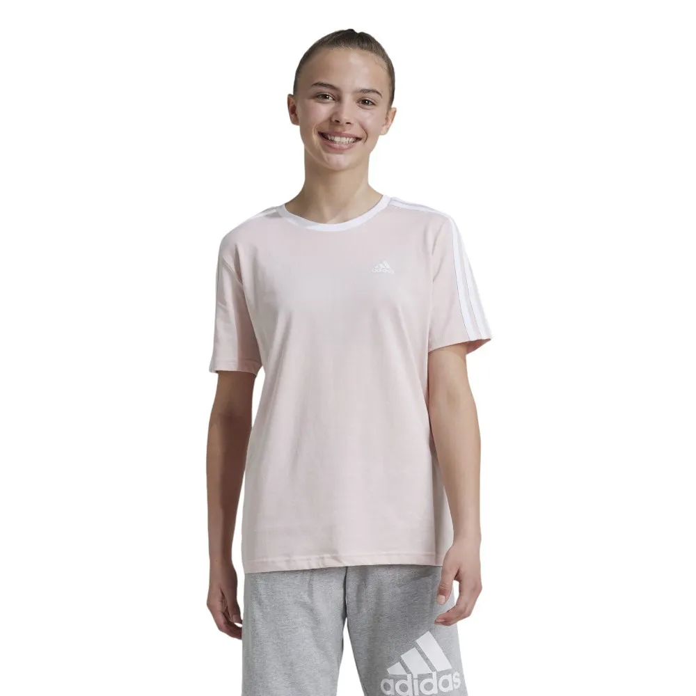 CAMISETA ADIDAS ESSENTIALS 3 BANDAS ALGODON LOOSE FIT ROSA IZ3448 NIÑA