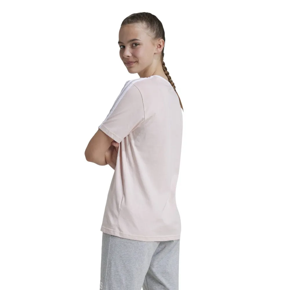 CAMISETA ADIDAS ESSENTIALS 3 BANDAS ALGODON LOOSE FIT ROSA IZ3448 NIÑA
