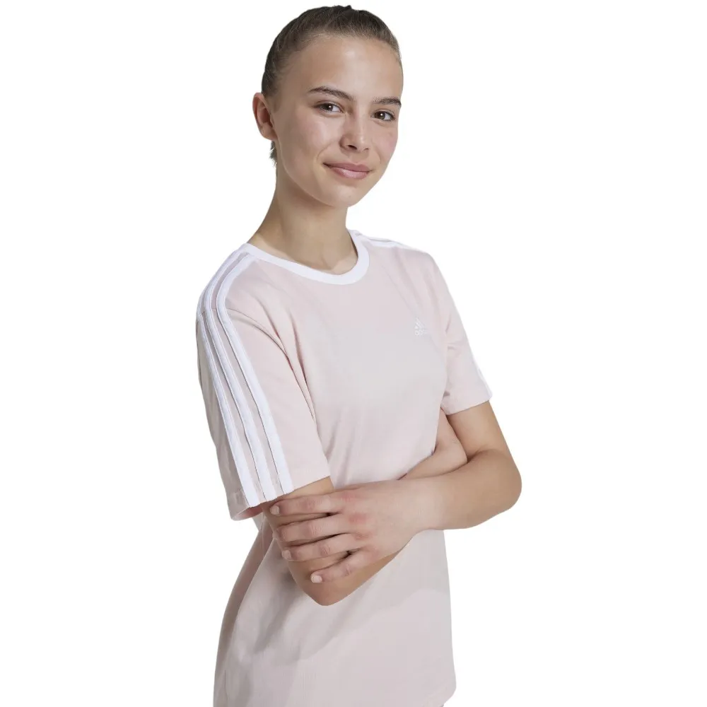 CAMISETA ADIDAS ESSENTIALS 3 BANDAS ALGODON LOOSE FIT ROSA IZ3448 NIÑA