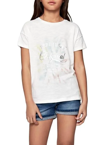 camiseta pepe jeans adore blanco para niña