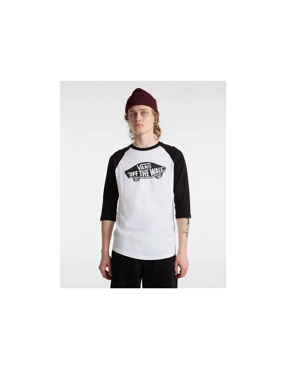 Camiseta Vans Style 76 Raglan Blanco/Negro Hombre
