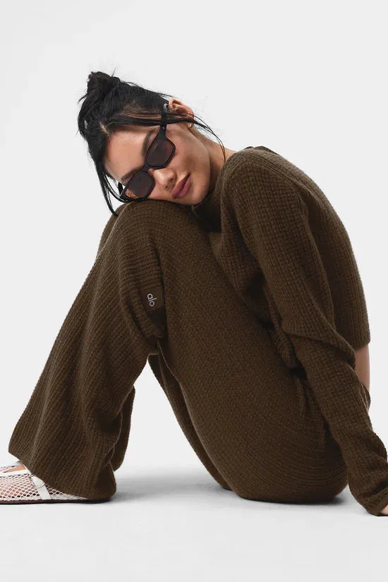 CASHMERE HIGHWAIST PLUSH WAFFLE PANT  ESPRESSO