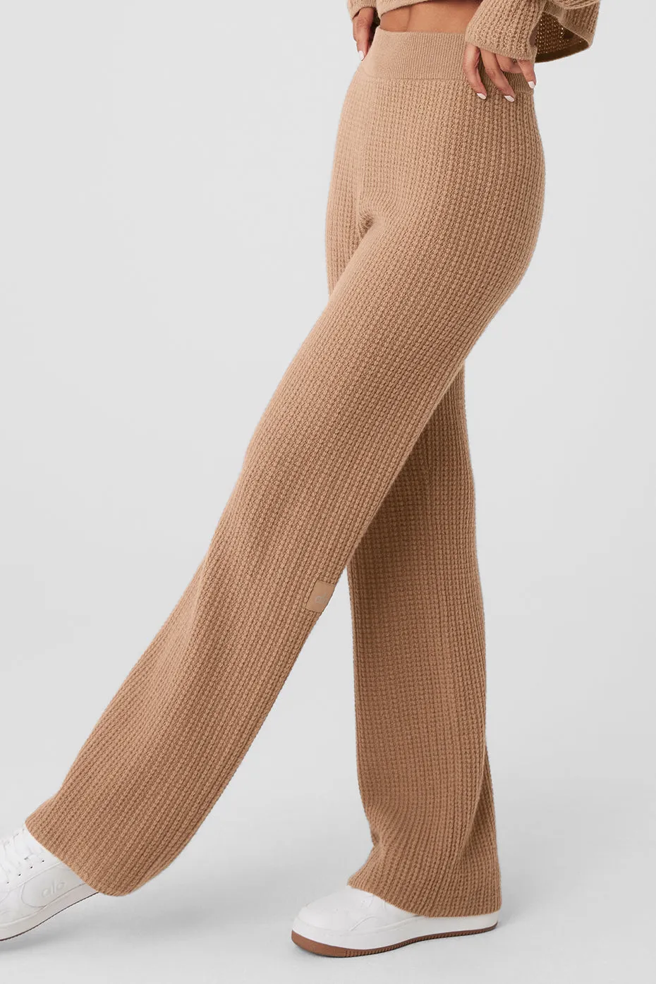 CASHMERE HIGHWAIST PLUSH WAFFLE PANT  TOASTED ALMOND