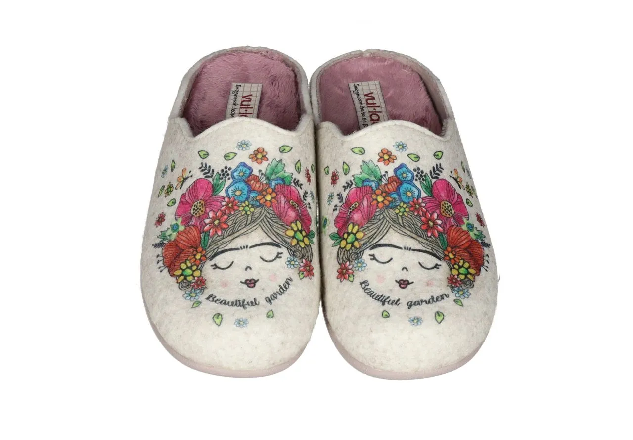 Chinela Beig Cara y Flores Filo Ondas