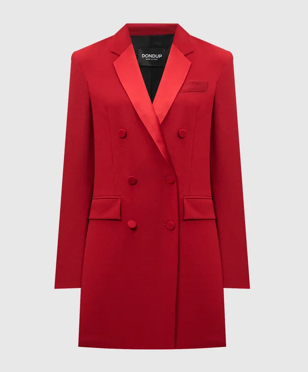 DONDUP RED DOUBLEBREASTED ABITO WOOL JACKET WITH METALLIC LOGO