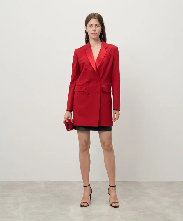 DONDUP RED DOUBLEBREASTED ABITO WOOL JACKET WITH METALLIC LOGO