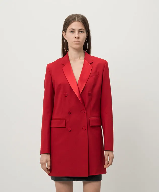 DONDUP RED DOUBLEBREASTED ABITO WOOL JACKET WITH METALLIC LOGO