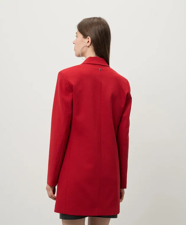 DONDUP RED DOUBLEBREASTED ABITO WOOL JACKET WITH METALLIC LOGO
