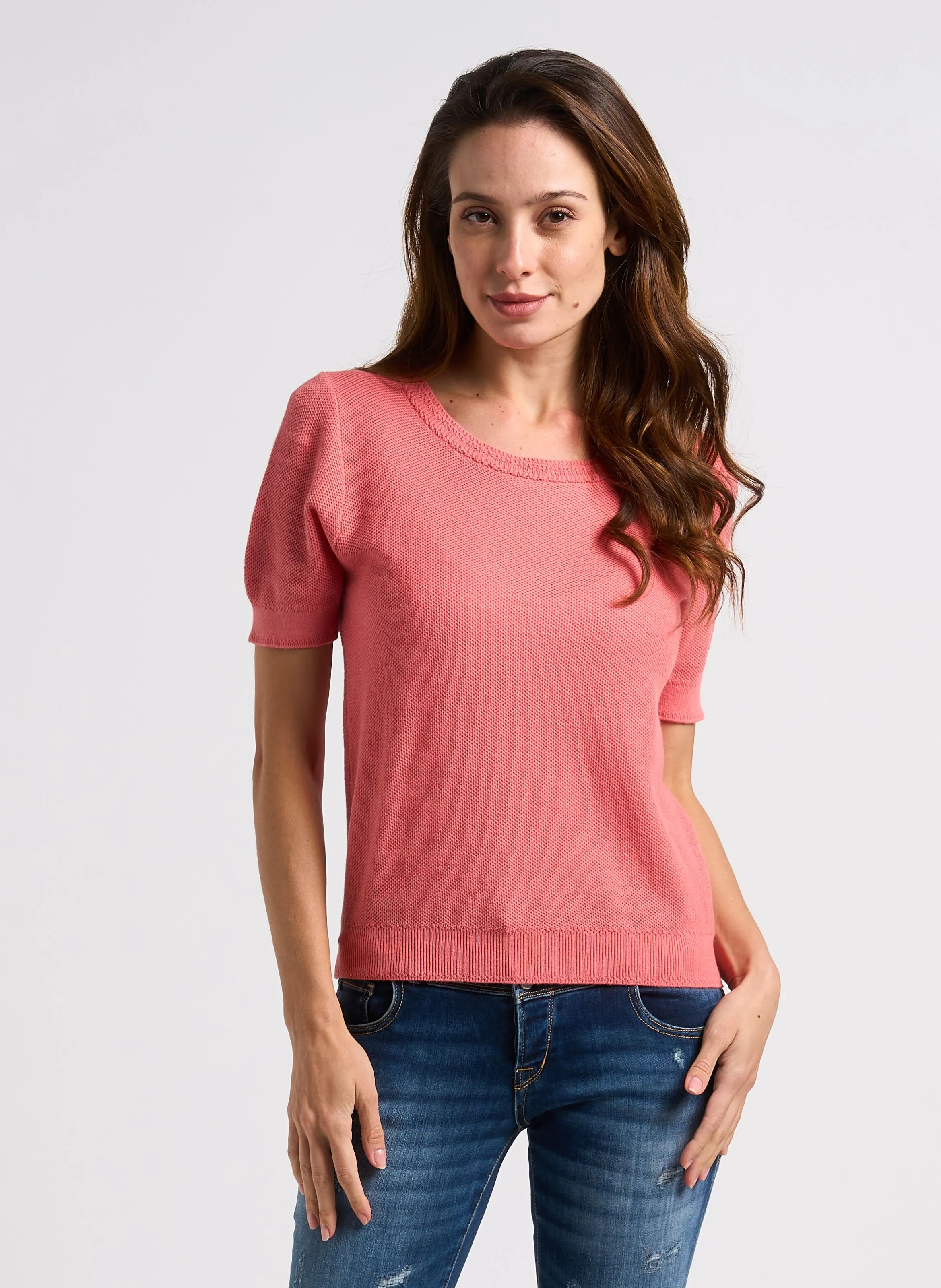 EKYOG DAVO  JERSEY RECTO DE MEZCLA DE ALGODóN ORGáNICO CON CUELLO REDONDO EN ROSA