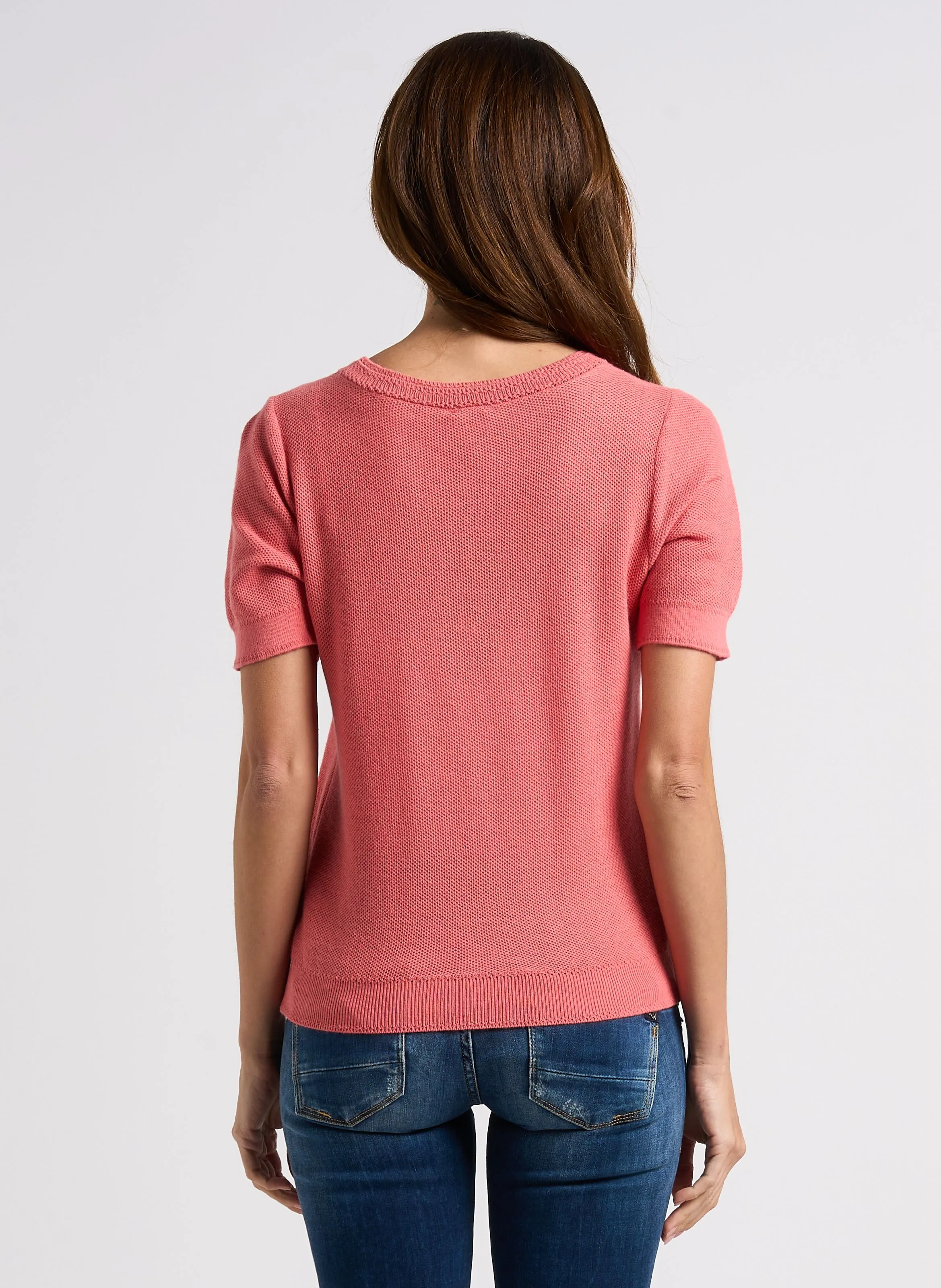 EKYOG DAVO  JERSEY RECTO DE MEZCLA DE ALGODóN ORGáNICO CON CUELLO REDONDO EN ROSA