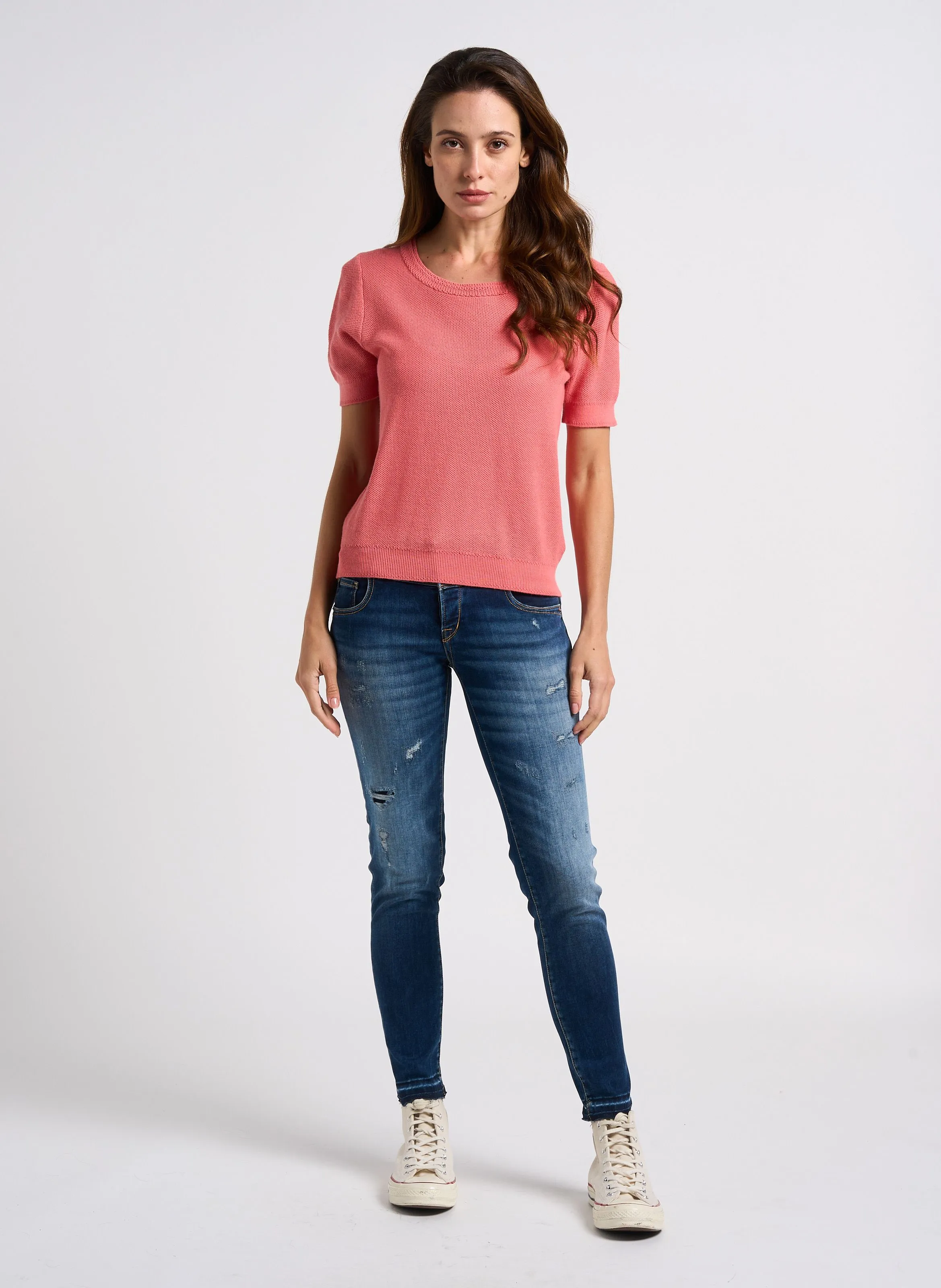 EKYOG DAVO  JERSEY RECTO DE MEZCLA DE ALGODóN ORGáNICO CON CUELLO REDONDO EN ROSA