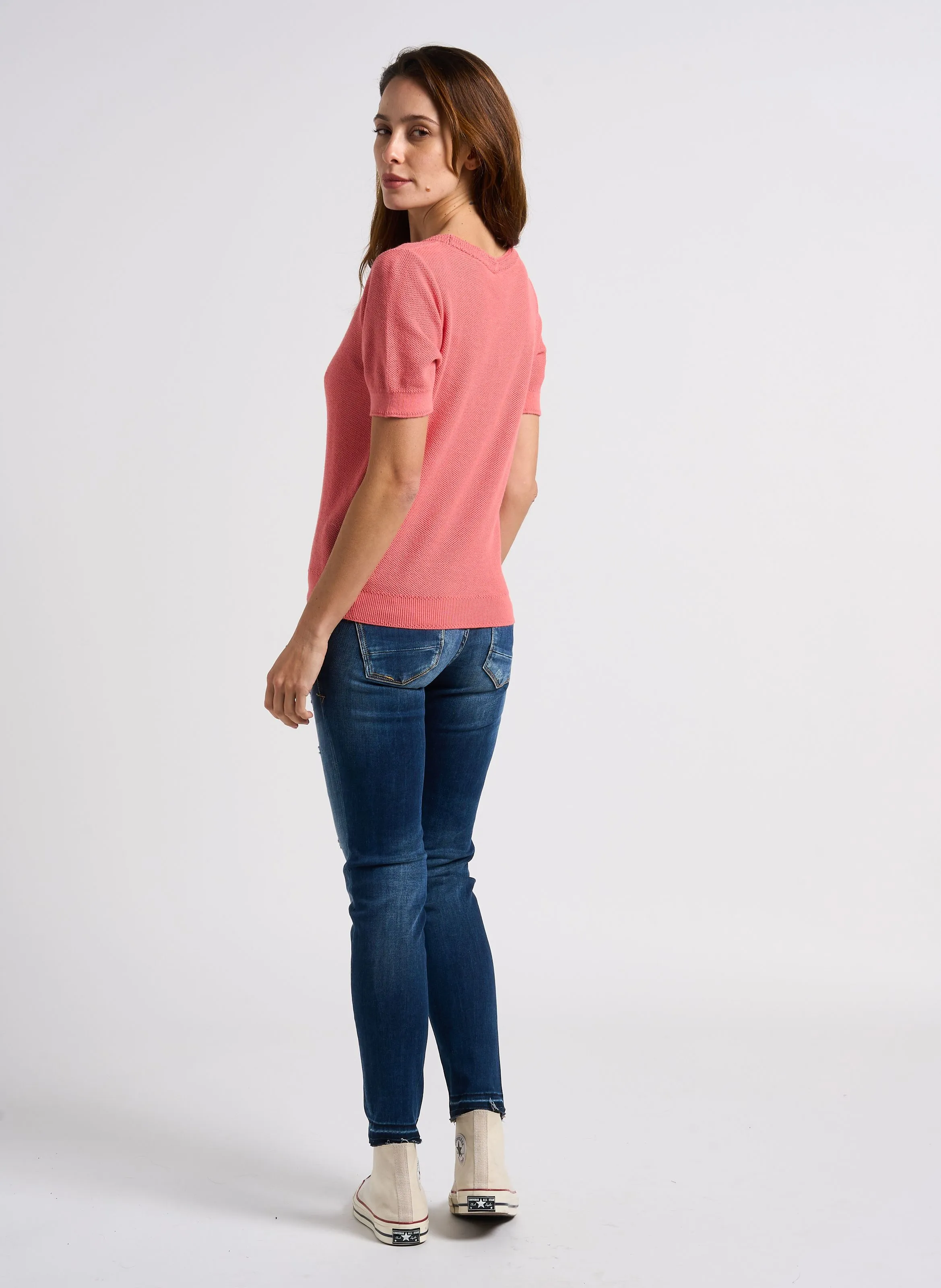 EKYOG DAVO  JERSEY RECTO DE MEZCLA DE ALGODóN ORGáNICO CON CUELLO REDONDO EN ROSA